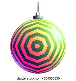 Christmas Toy. New year element. Holiday decoration. Colorful glass ball. Color decorative object. Bright gradient effect. Isolated sphere. 