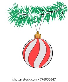 Christmas toy on a branch of a fur-tree isolated on white. There is a variant in the vector.