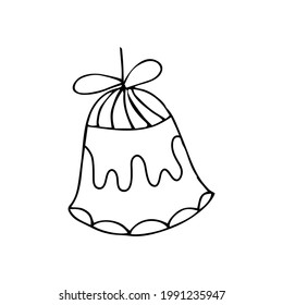 Christmas toy on a Christmas tree in the form of a bell, isolated on a white background. Vector illustration in hand drawn style. Doodle for New Year's decor