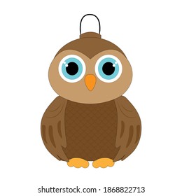 Christmas toy owl isolated on white background. Cute cartoon owl. A toy for the Christmas tree.