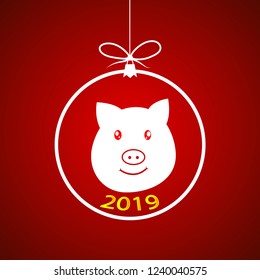 Christmas toy pig 2019 decoration vector illustration. ball