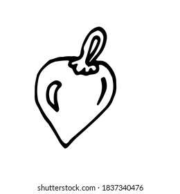 Christmas toy in the shape of a heart. Scribble. Vector freehand drawing.