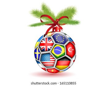 Christmas toy soccer ball International flags.Vector