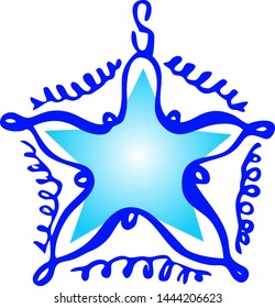 Christmas toy star on a white background hand draw isolated Vector illustration for happy new year