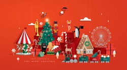 Christmas Toy Store Greeting Card Template Vector/illustration