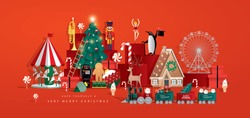 Christmas Toy Store Greeting Card Template Vector/illustration