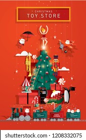 christmas toy store greeting card template vector/illustration