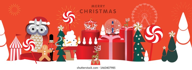 christmas toy store greeting card template vector/illustration

