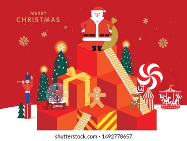 christmas toy store greeting card template vector/illustration