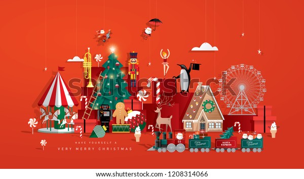 クリスマスおもちゃストアのグリーティングカードテンプレートのベクター画像 イラトス のベクター画像素材 ロイヤリティフリー