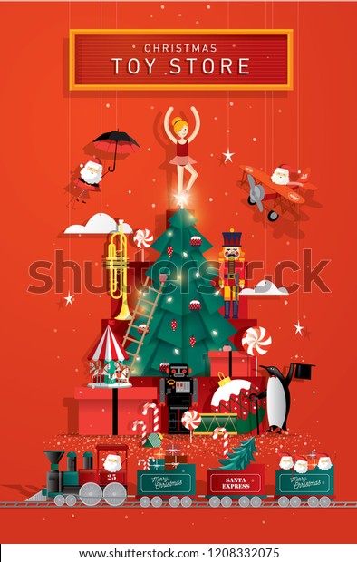 クリスマスおもちゃストアのグリーティングカードテンプレートのベクター画像 イラトス のベクター画像素材 ロイヤリティフリー 1375