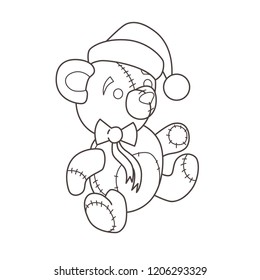 Christmas toy Teddy  in cap   and bow  Vector illustration 