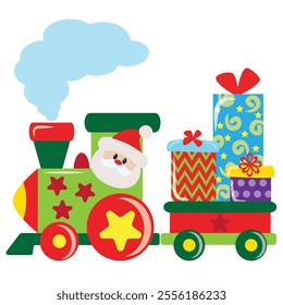 Christmas toy train vector cartoon illustration