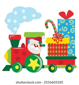 Christmas toy train vector cartoon illustration