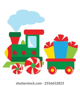 Christmas toy train vector cartoon illustration