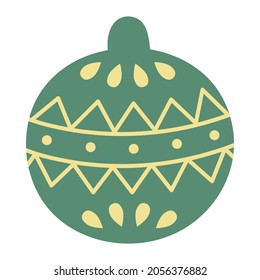 Christmas toy for the tree, ball with a pattern. Hand drawn vector illustration.Traditional holiday symbol