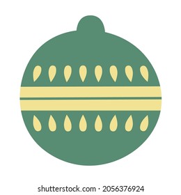 Weihnachtsspielzeug für den Baum, Ball mit einem Muster. Handgezeichnete Vektorgrafik.Traditionelles Feiertagssymbol