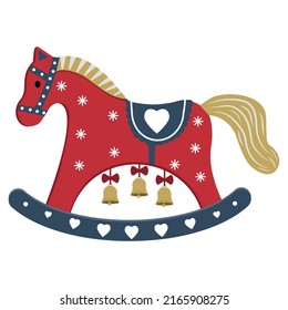 Christmas toy for the Christmas tree rocking horse in vintage style with a symbol of the New Year. Vector illustration isolated on a white background.