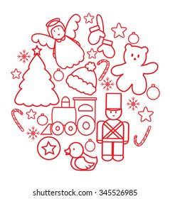Christmas toys ball. Linear illustration vector.