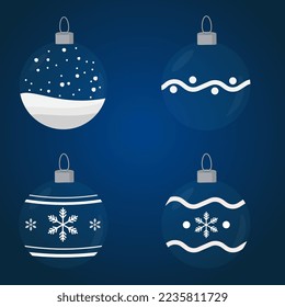 Christmas toys and balls. New year decorations. Christmas greetings decorative vector set with xmas balls isolated on black background illustration