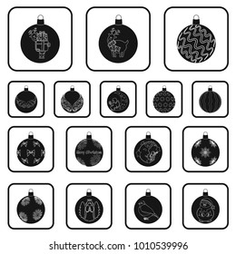 Christmas toys black icons in set collection for design.New Year balls vector symbol stock web illustration.