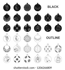 Christmas toys black icons in set collection for design.New Year balls vector symbol stock web illustration.