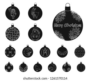 Christmas toys black icons in set collection for design.New Year balls vector symbol stock web illustration.