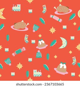 Christmas toys and candy seamless pattern