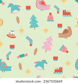 Christmas toys and candy seamless pattern