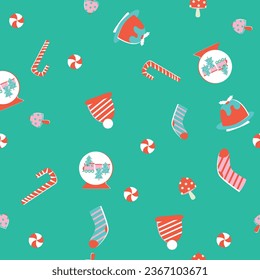 Christmas toys and candy seamless pattern