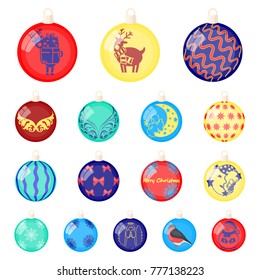 Christmas toys cartoon icons in set collection for design.New Year balls vector symbol stock web illustration.