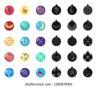 Christmas toys cartoon,black icons in set collection for design.New Year balls vector symbol stock web illustration.