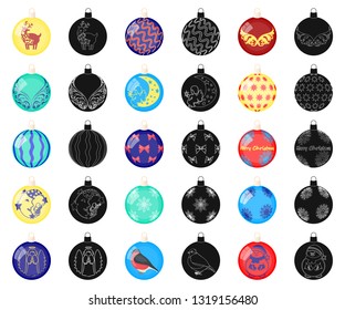 Christmas toys cartoon,black icons in set collection for design.New Year balls vector symbol stock web illustration.