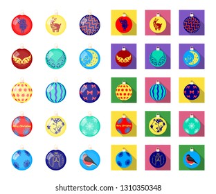 Christmas toys cartoon,flat icons in set collection for design.New Year balls vector symbol stock web illustration.