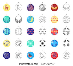 Christmas toys cartoon,outline icons in set collection for design.New Year balls vector symbol stock web illustration.