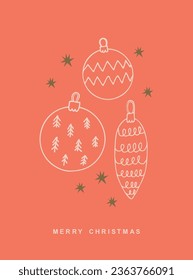 Christmas toys for congratulations  minimalist style vector illustration. Ink drawn festive template for congratulations on winter holidays. Boho style background design element for print, card, paper