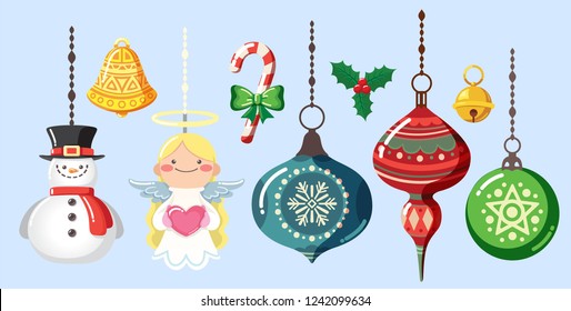 Christmas toys and decorations set. Vector illustration.