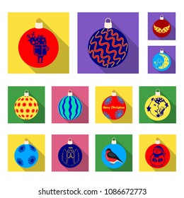 Christmas toys flat icons in set collection for design. New Year balls vector symbol stock web illustration.