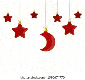 Christmas toys garland isolated on white with golden sparkles
