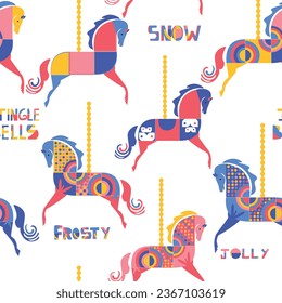 Christmas toys horse seamless pattern