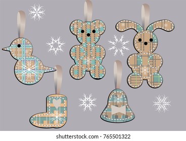 christmas toys isolated on a blue background
