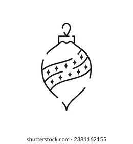 Christmas toys line icon. Xmas festive outline pictogram or sign, Christmas celebration or New Year bell vector icon or symbol with holiday tree decoration