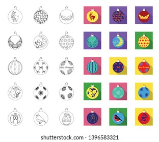 Christmas toys outline,flat icons in set collection  design.New Year balls vector symbol stock web illustration.