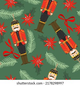 Christmas Toys Pattern and Christmas flowers. Background for wrapping paper, kids, art, stationery, Web and other design.