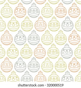 Christmas toys pattern. Seamless vector texture in vintage style.