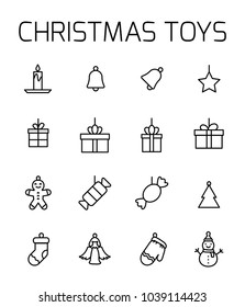 Christmas toys related vector icon set. Well-crafted sign in thin line style with editable stroke. Vector symbols isolated on a white background. Simple pictograms.