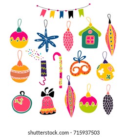 Christmas toys se. Hand drawn vector illustration.