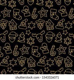 Christmas Toys Seamless Pattern from Gold Outline Sequins