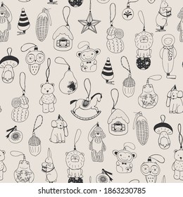 Christmas toys seamless vector hand drawn doodle pattern