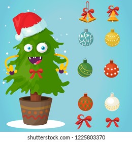 christmas toys and christmas tree vector set